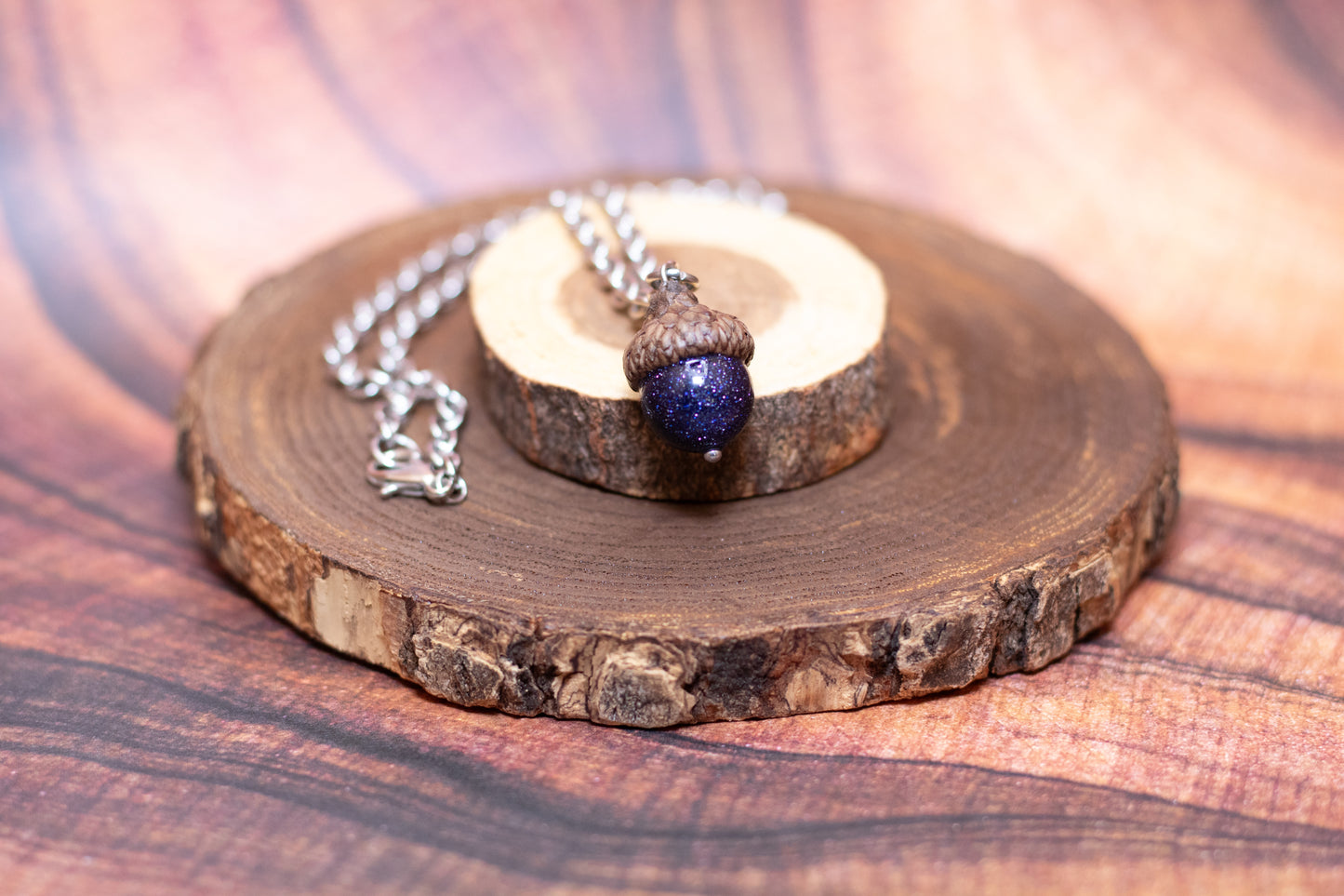 Blue Goldstone Acorn Pendant Necklace
