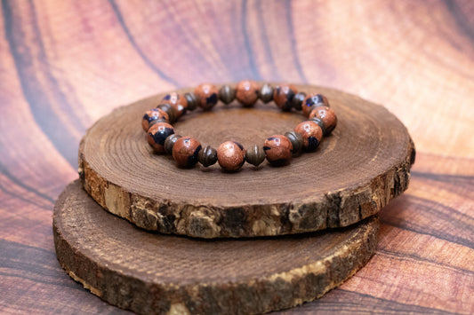 Goldstone and Wood Elastic Bracelet