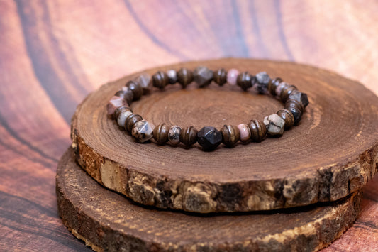 Rhodonite and Wood Elastic Bracelet