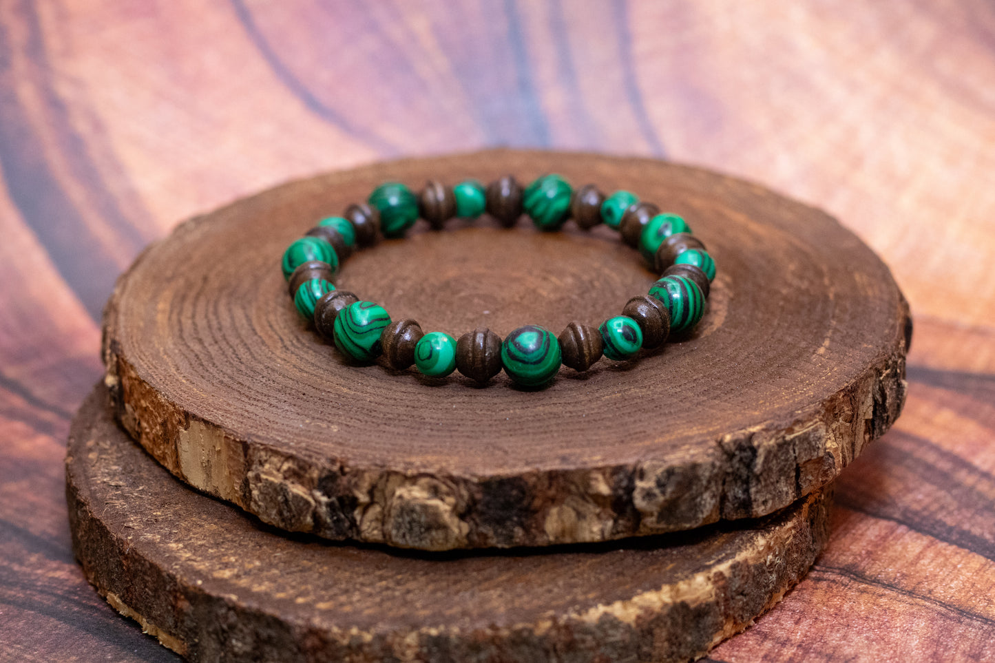 Malachite and Wood Elastic Bracelet