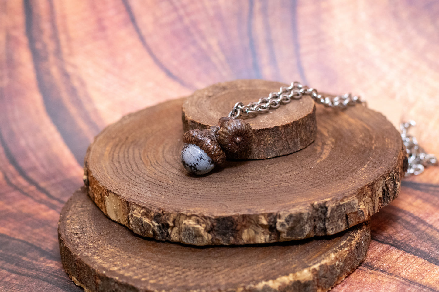 Snowflake Obsidian Acorn Pendant Necklace