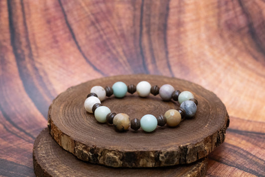 Amazonite and Wood Elastic Bracelet