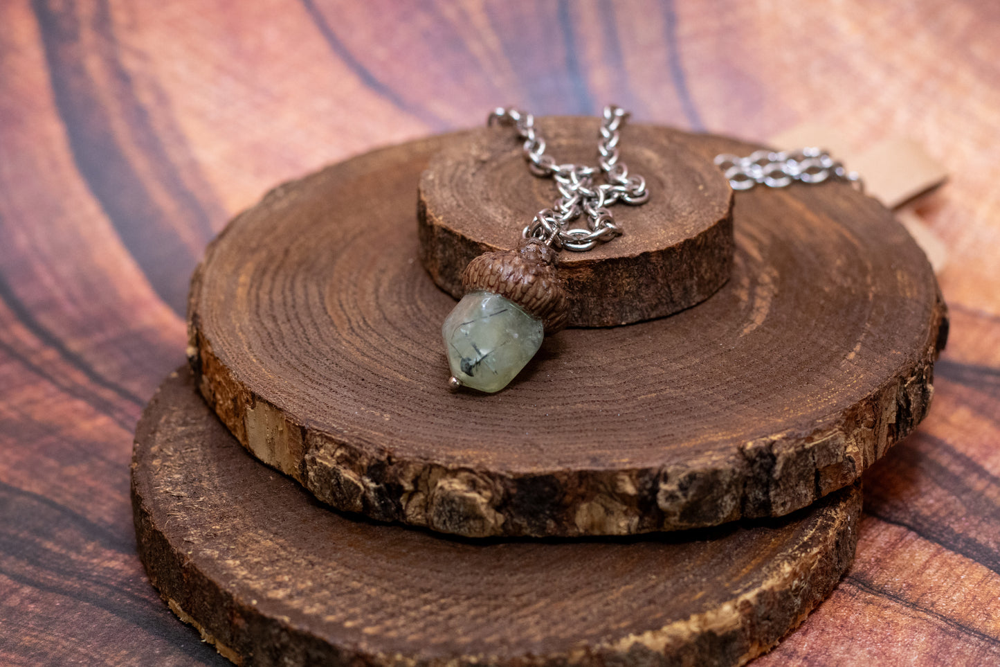 Prehnite Acorn Pendant Necklace