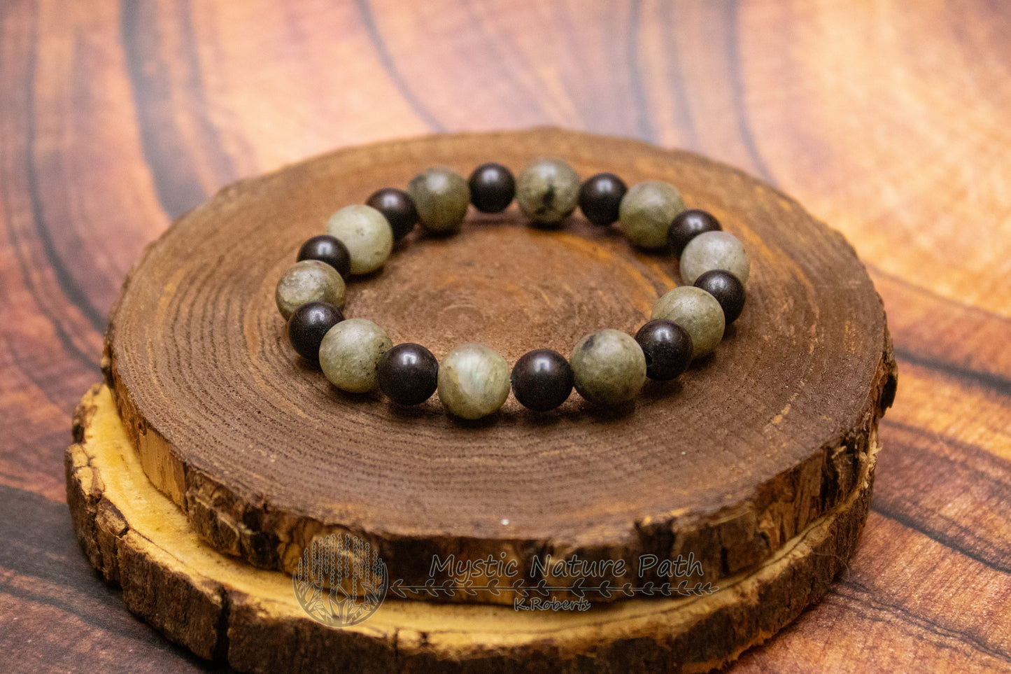 Labradorite and Wood Elastic Bracelet
