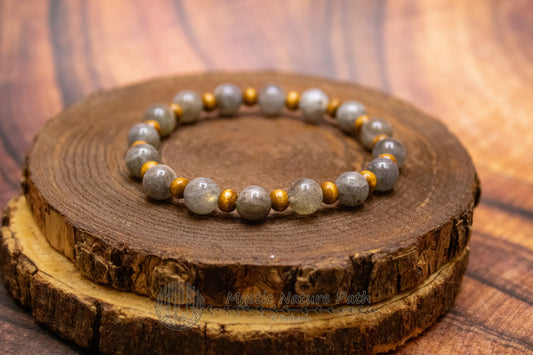 Labradorite and Wood Elastic Bracelet