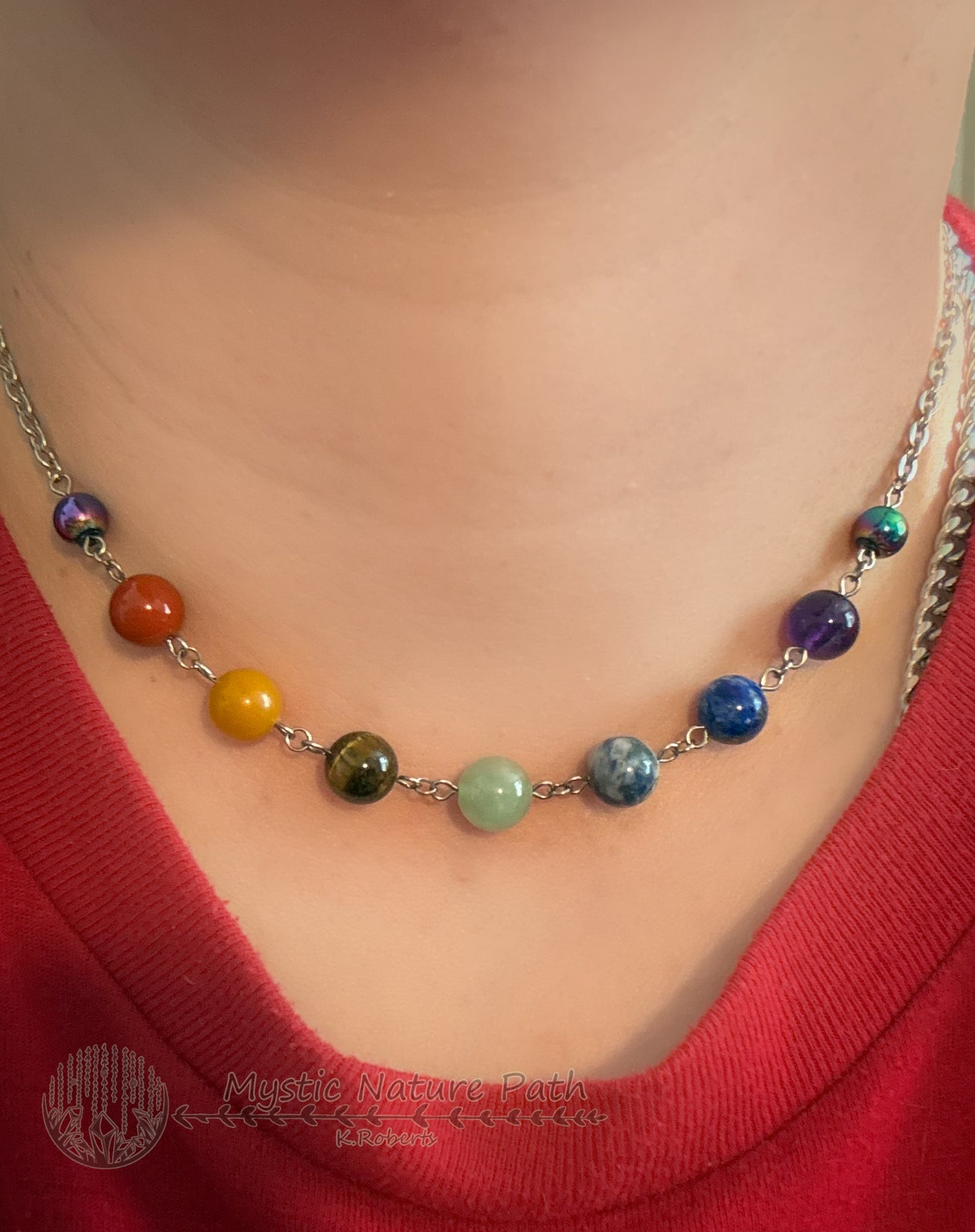 Rainbow Beaded Chain Necklace