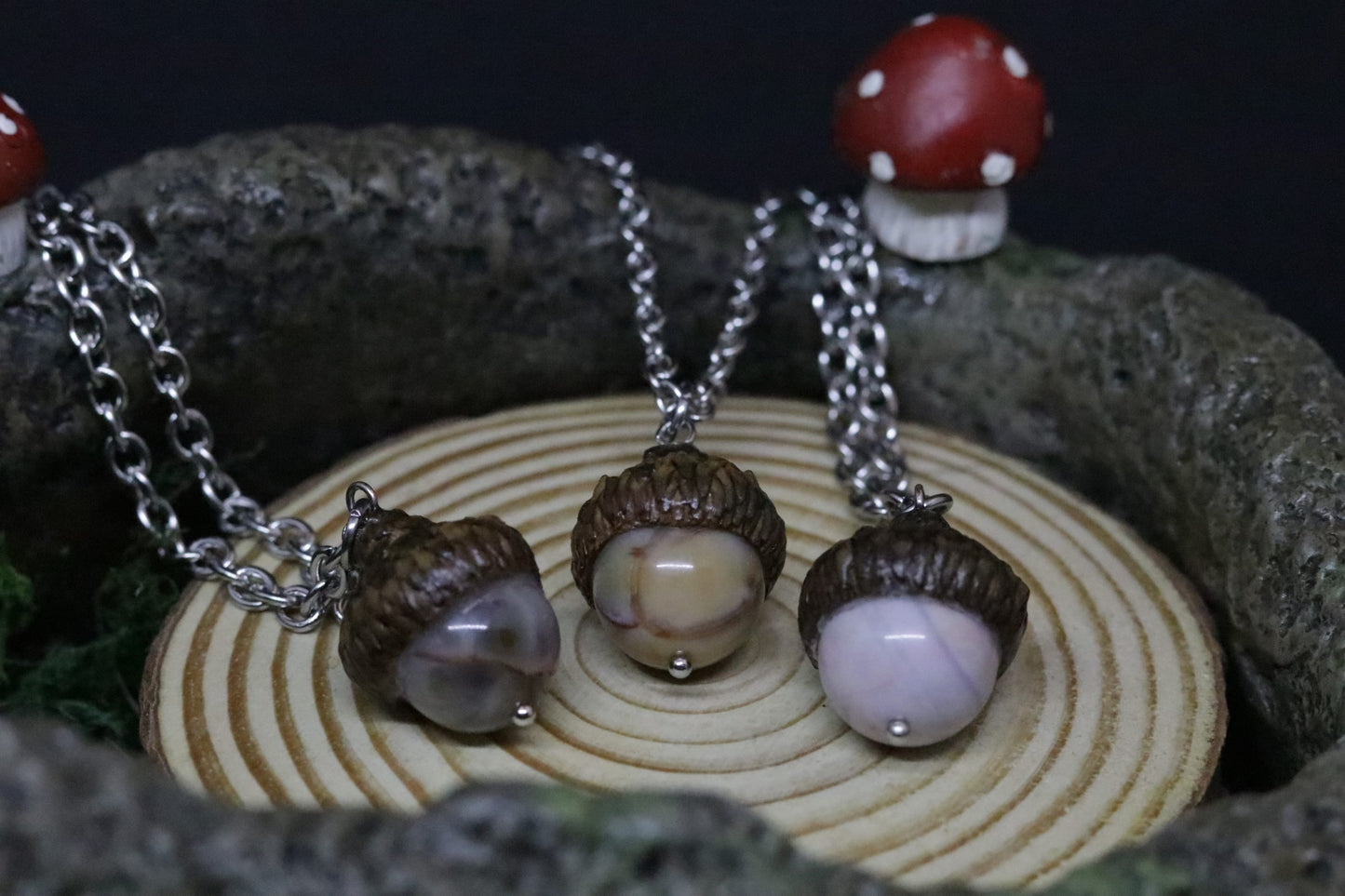 Agate Acorn Pendant Necklaces