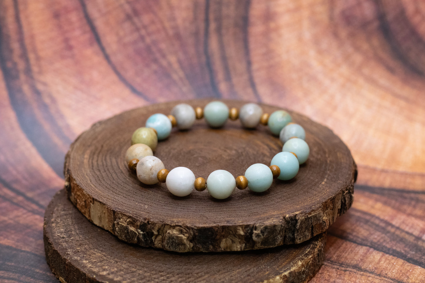 Amazonite and Wood Elastic Bracelet