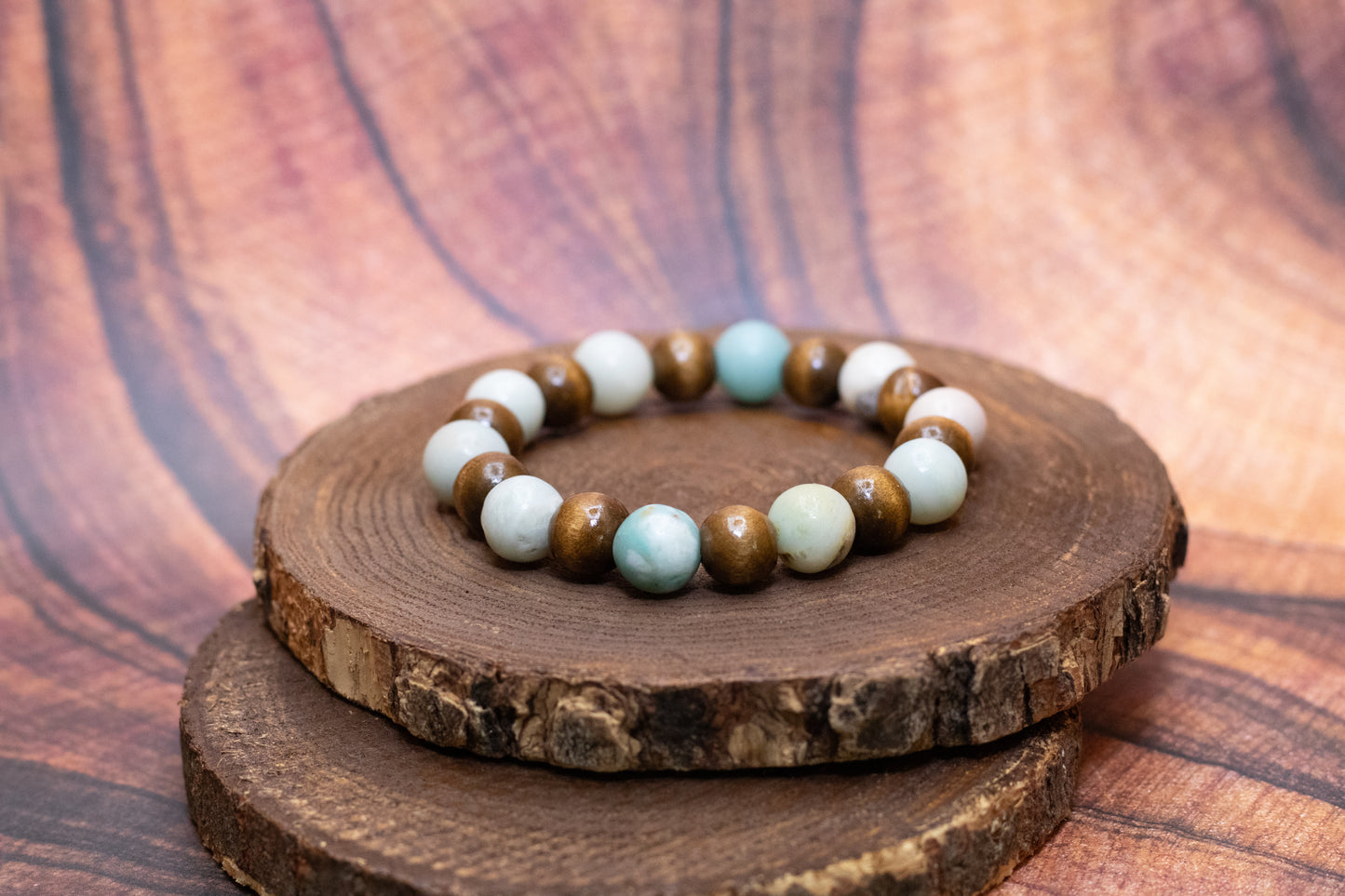 Amazonite and Wood Elastic Bracelet