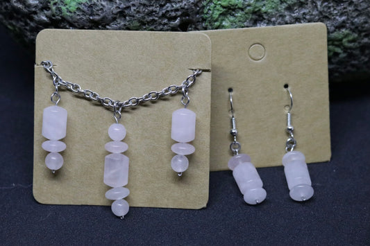 Rose Quartz Necklace and Earrings