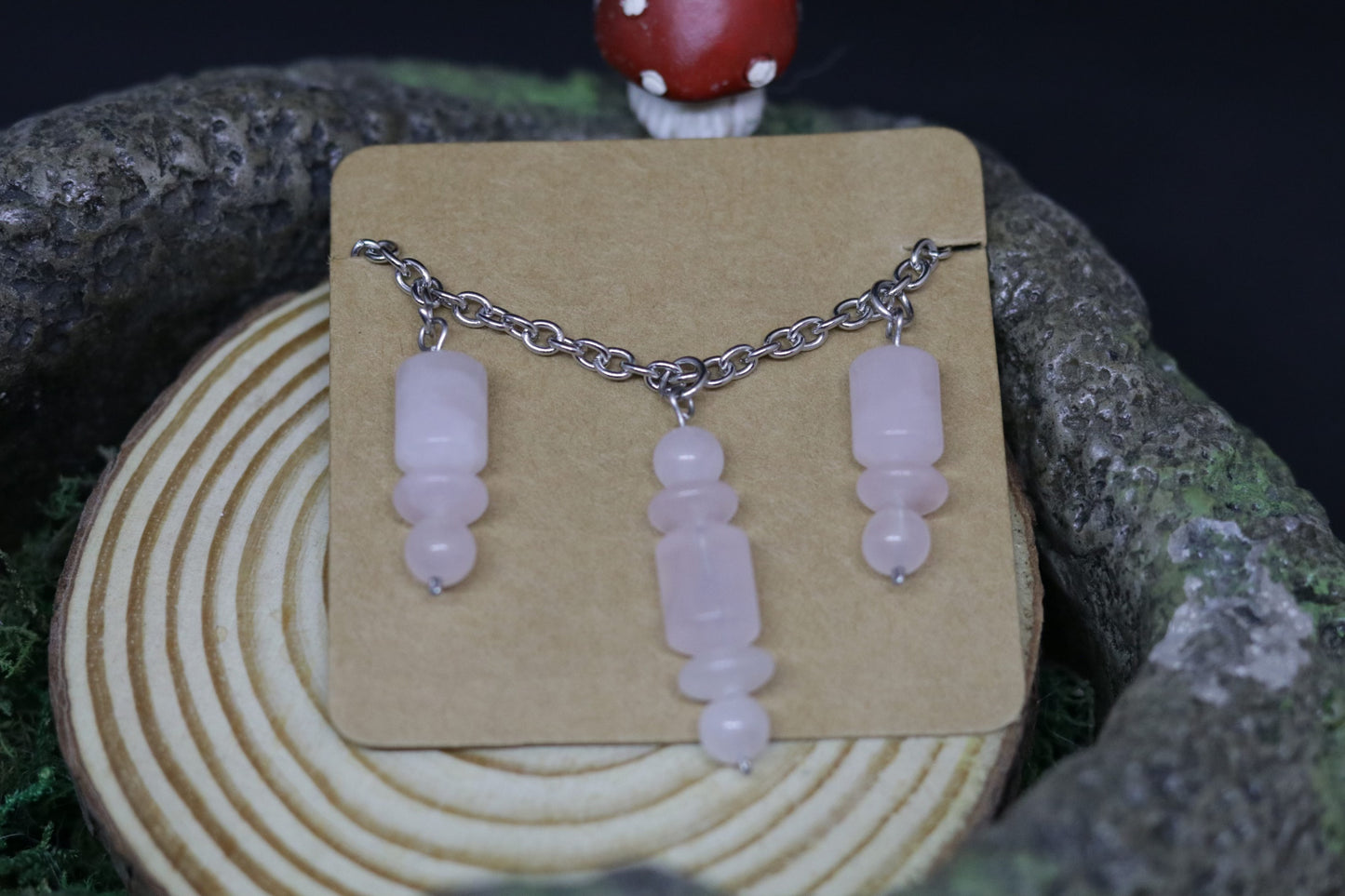 Rose Quartz Necklace and Earrings