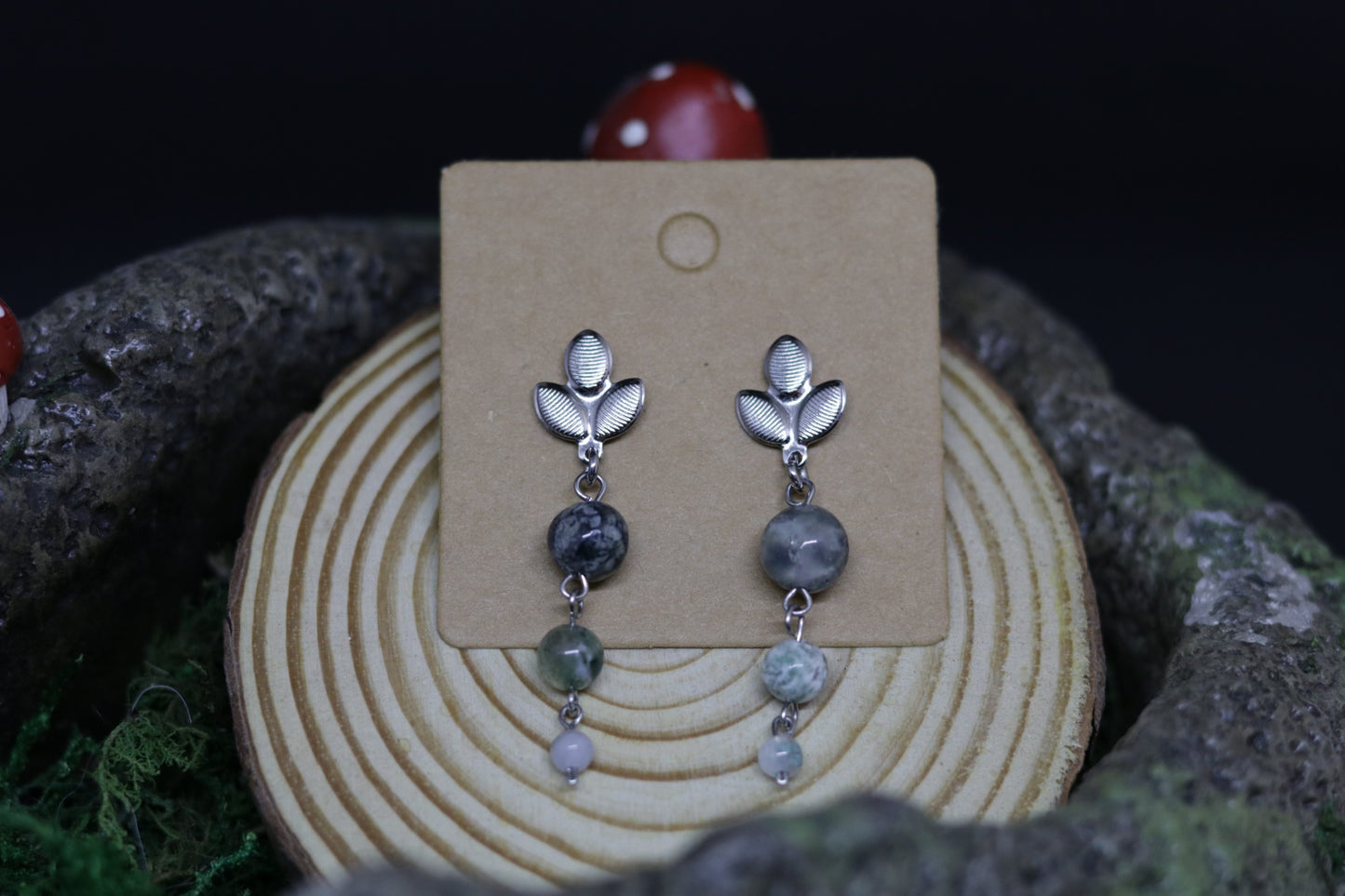 Moss Agate Dangly Earrings