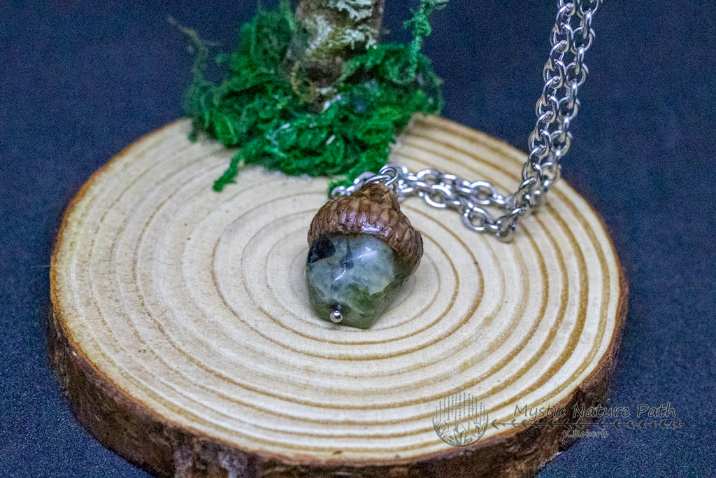 Prehnite Acorn Pendant Necklace