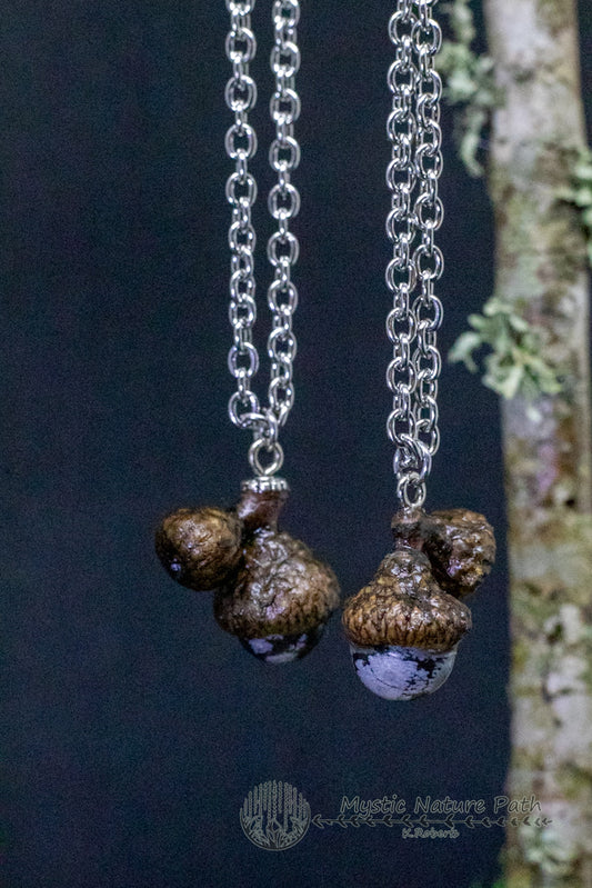 Snowflake Obsidian Acorn Pendant Necklace