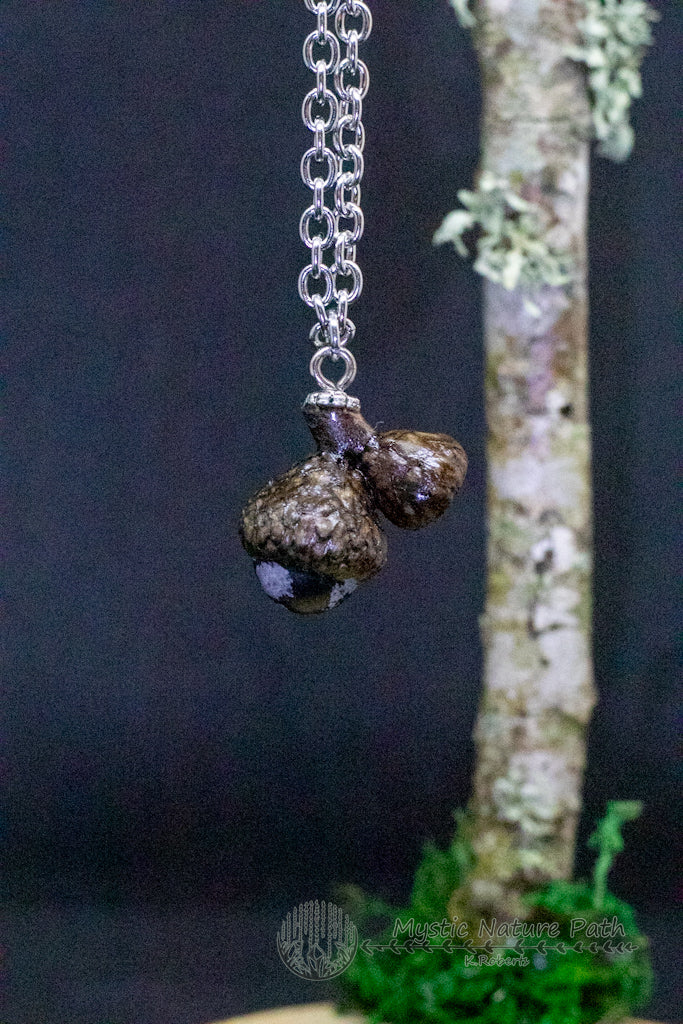 Snowflake Obsidian Acorn Pendant Necklace