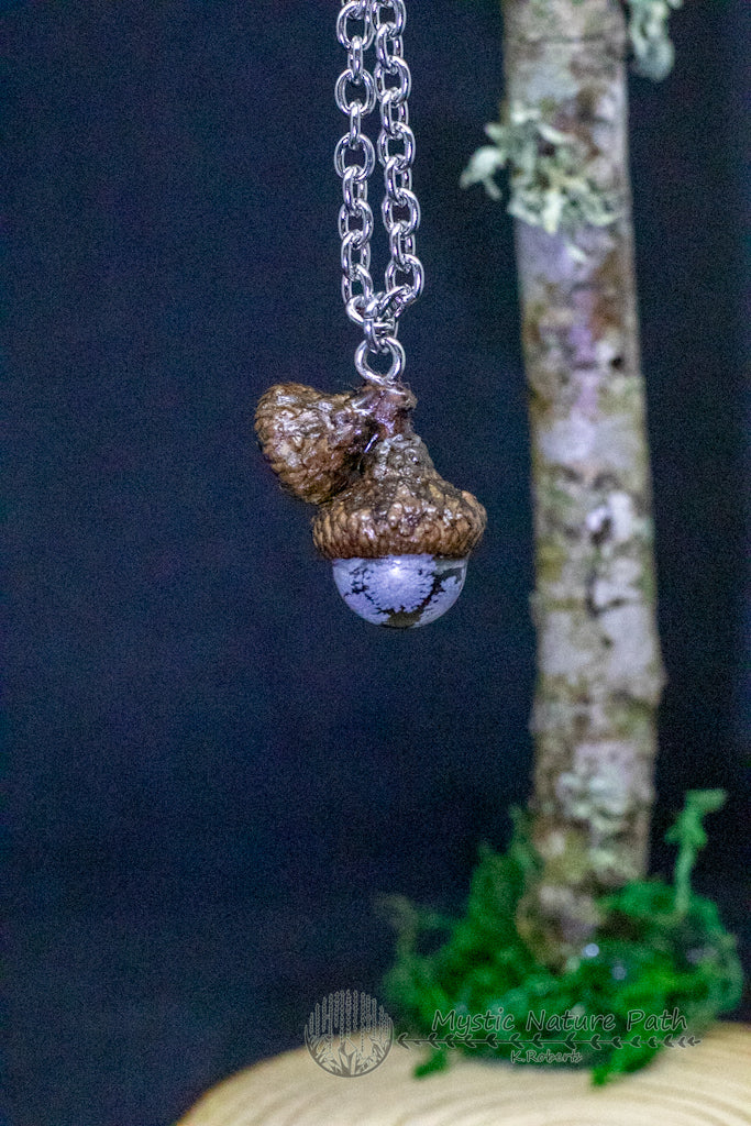 Snowflake Obsidian Acorn Pendant Necklace