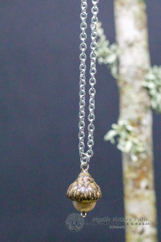 Dainty Gemstone Acorn Pendant Necklace