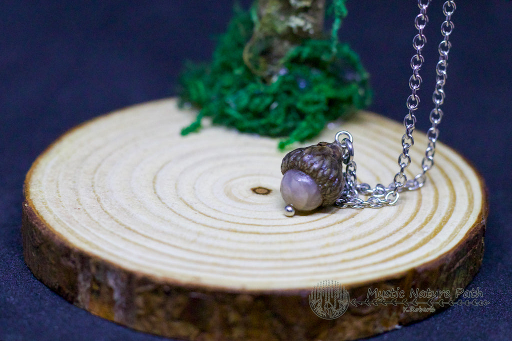 Dainty Gemstone Acorn Pendant Necklace