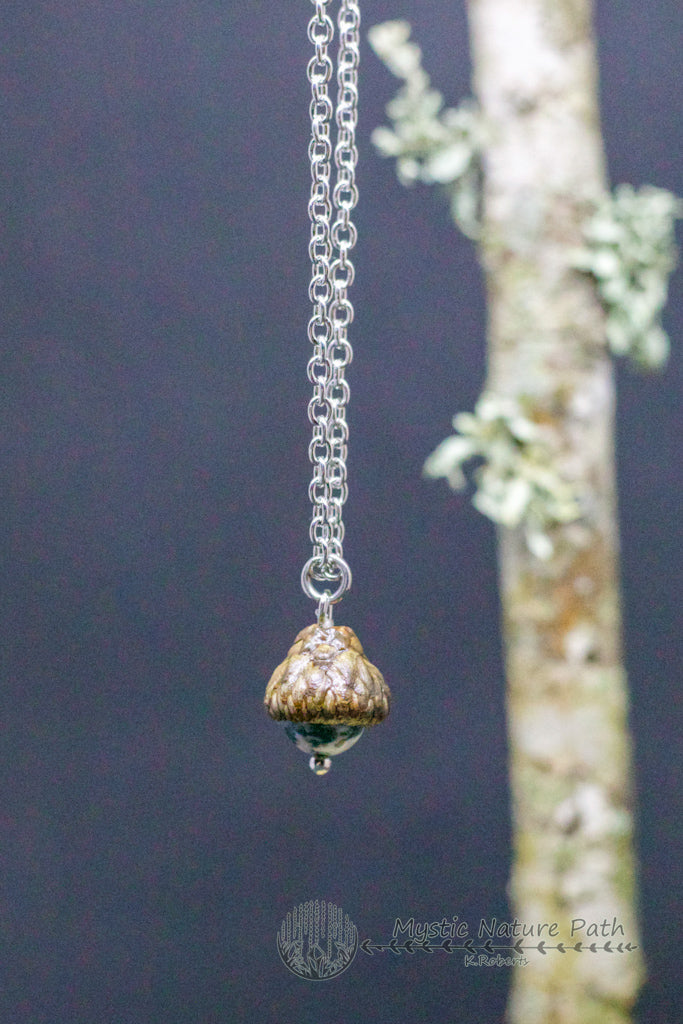 Dainty Gemstone Acorn Pendant Necklace