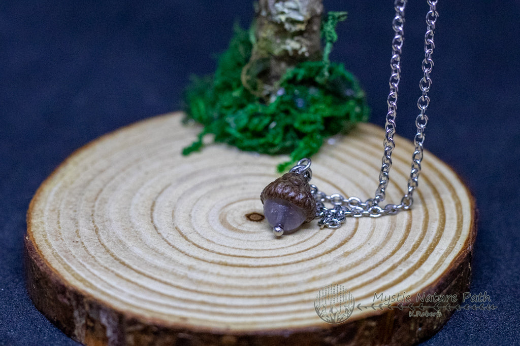 Dainty Gemstone Acorn Pendant Necklace