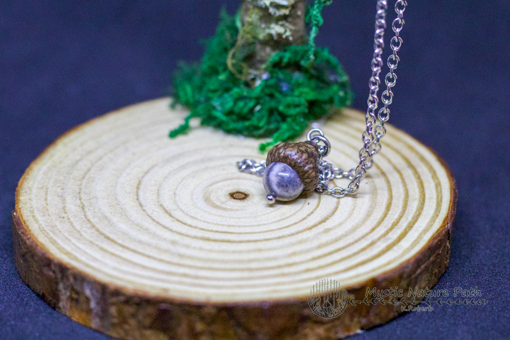 Dainty Gemstone Acorn Pendant Necklace