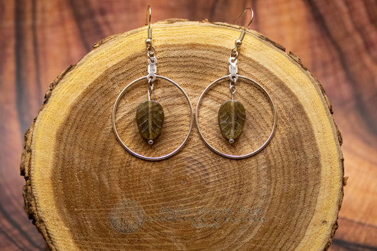 Labradorite Leaf Circle Earrings