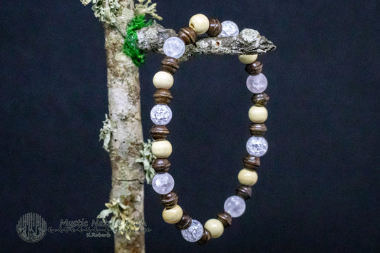 Crackled Quartz and Wood Elastic Bracelet