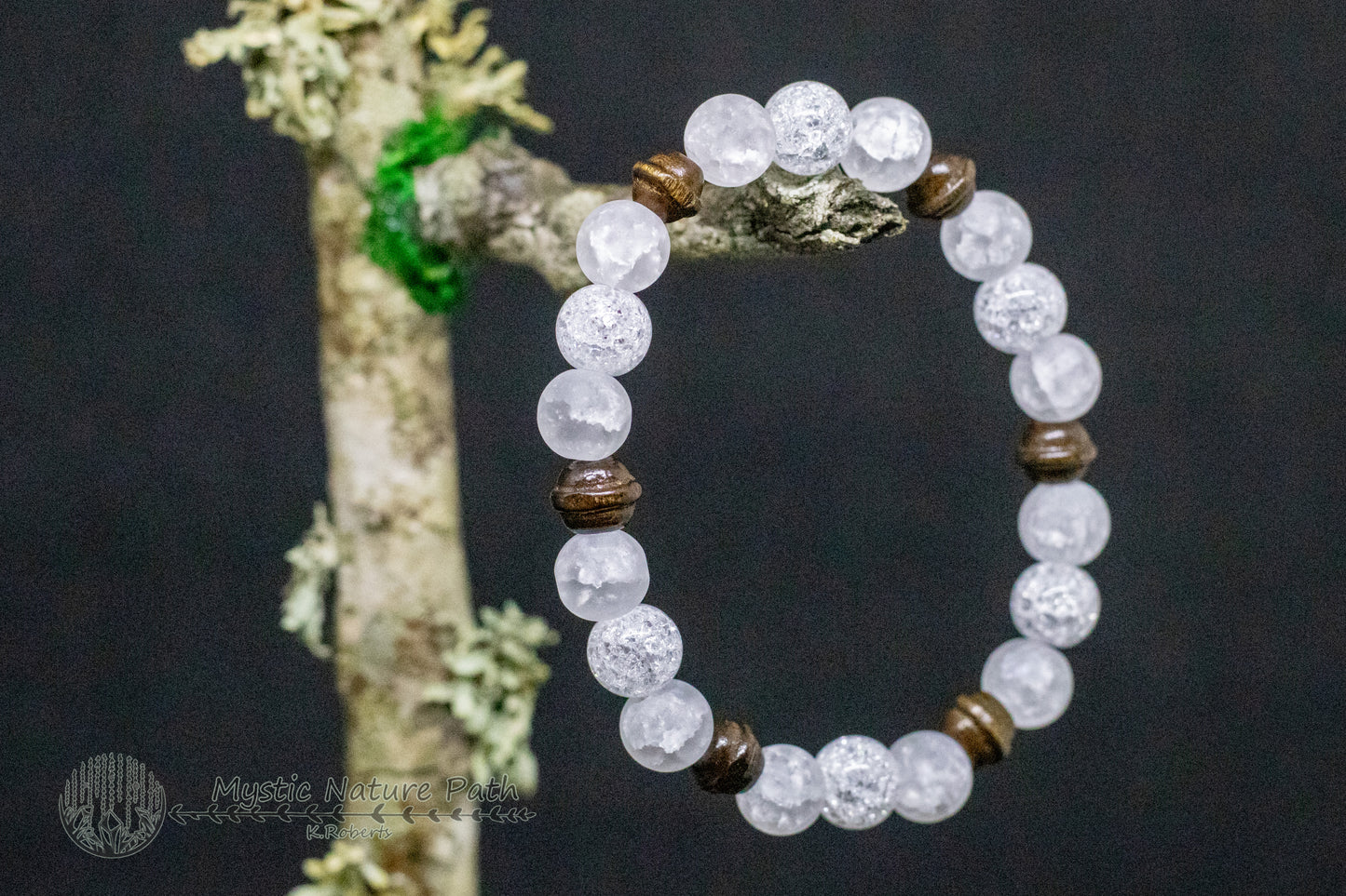 Crackle Quartz and Wood Elastic Bracelet