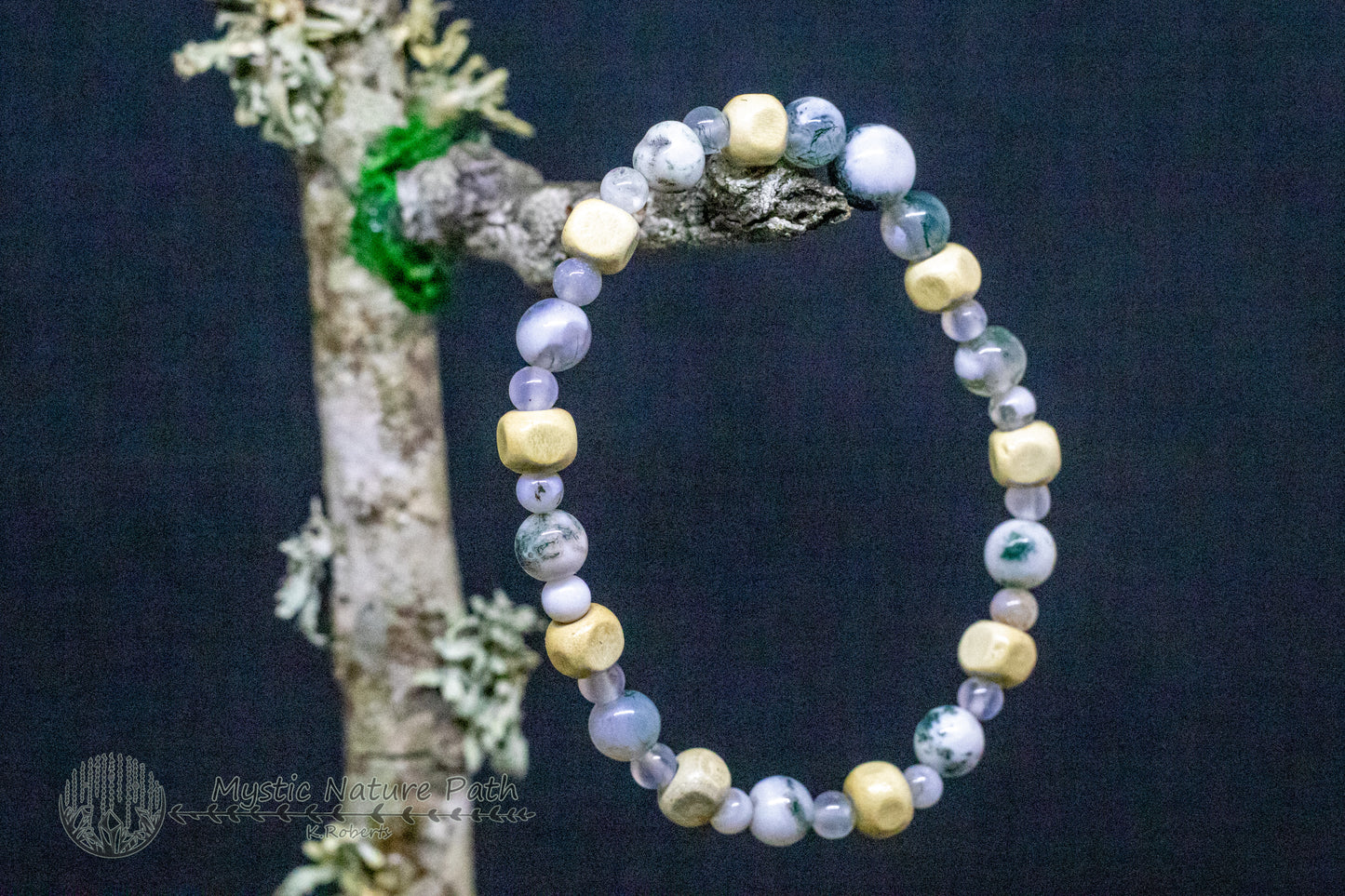 Tree Agate and Wood Elastic Bracelet