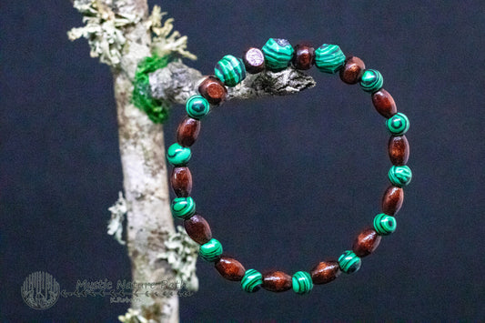 Malachite and Wood Elastic Bracelet