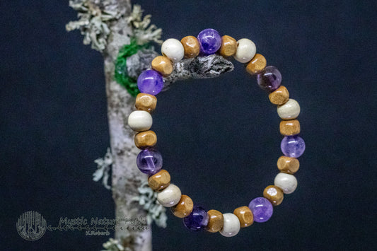 Amethyst and Wood Elastic Bracelet