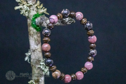 Rhodonite and Wood Elastic Bracelet