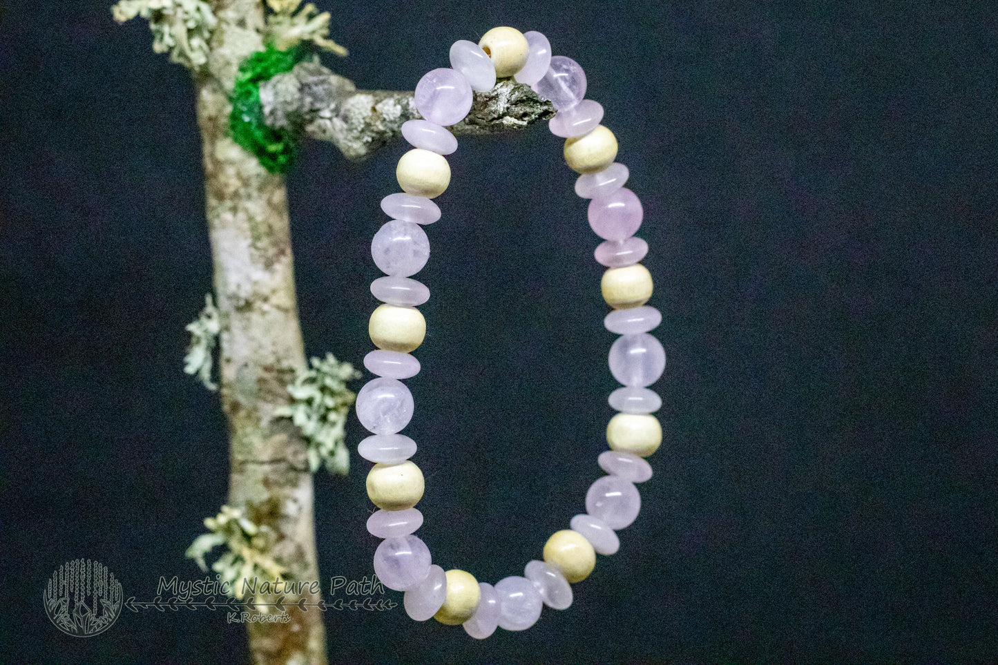 Rose Quartz and Wood Elastic Bracelet