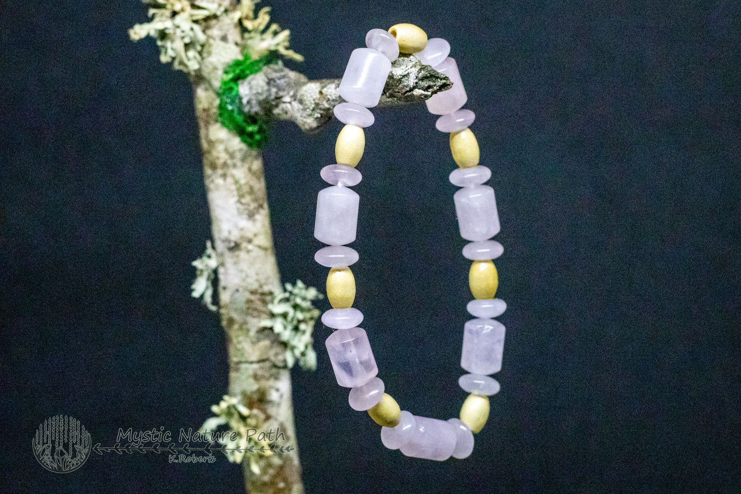 Rose Quartz and Wood Elastic Bracelet