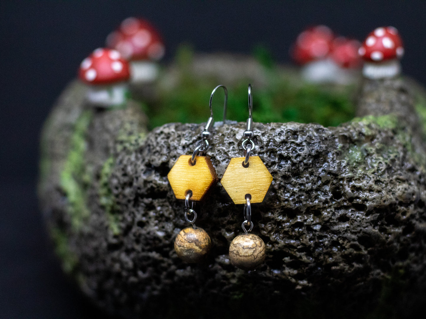 Wood + Picture Jasper Dangly Earrings