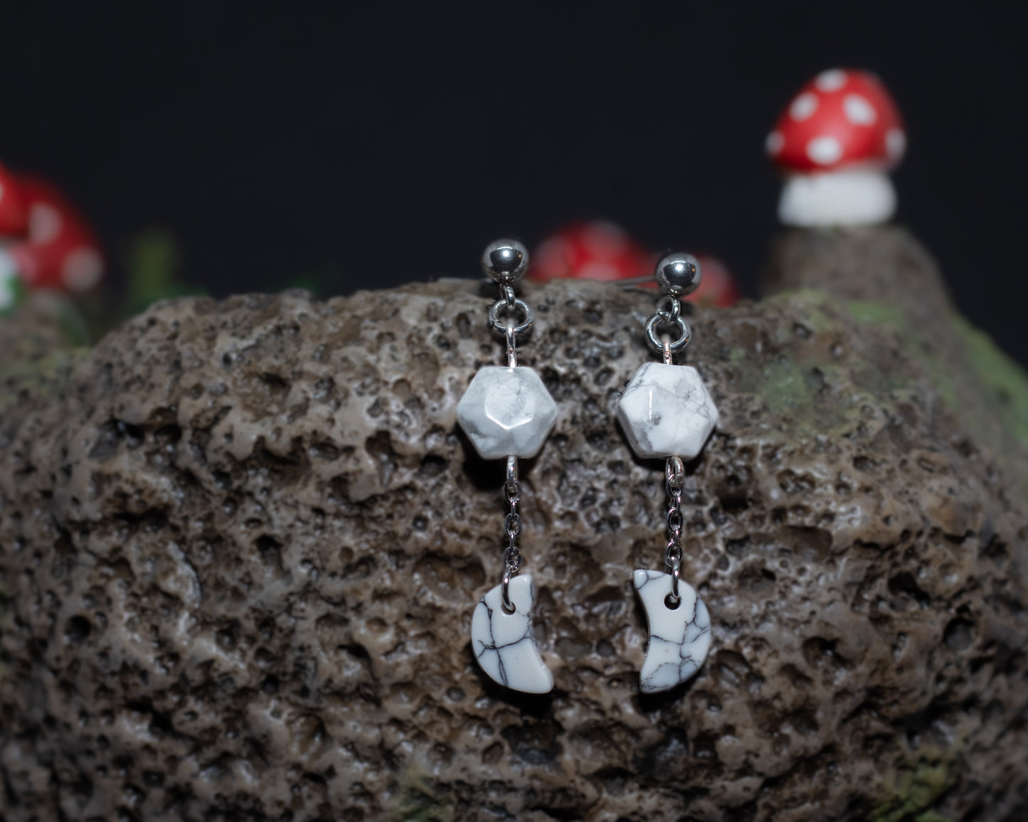 Howlite Dangly Moon Earrings