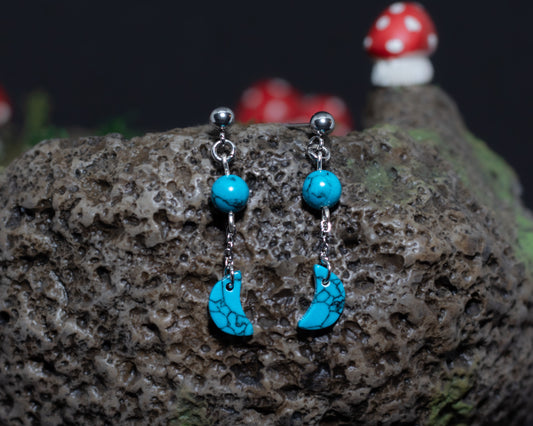 Turquoise Dangly Moon Earrings