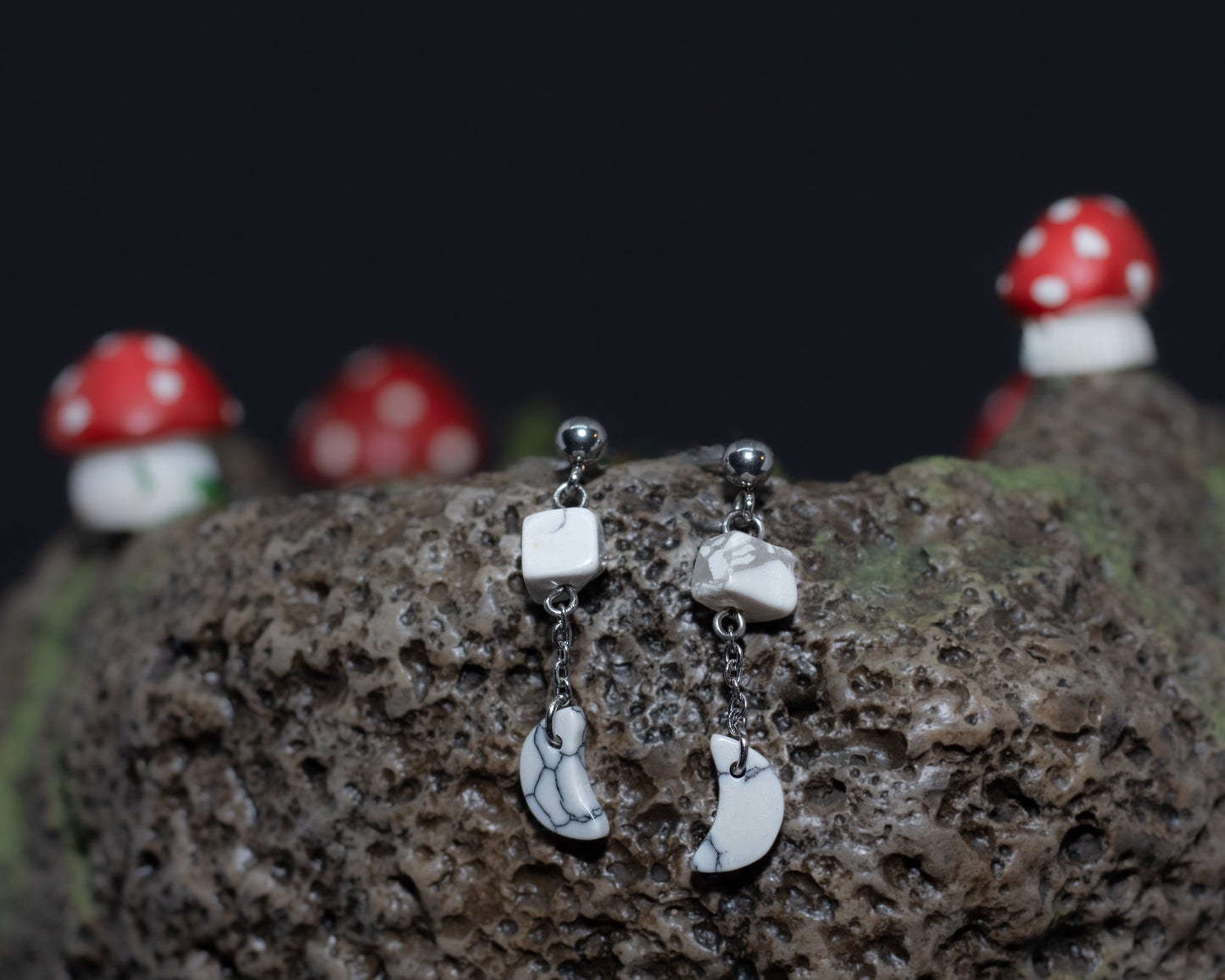 Howlite Dangly Moon Earrings